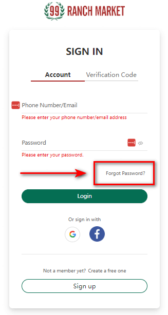 99 Ranch Market forgot password link